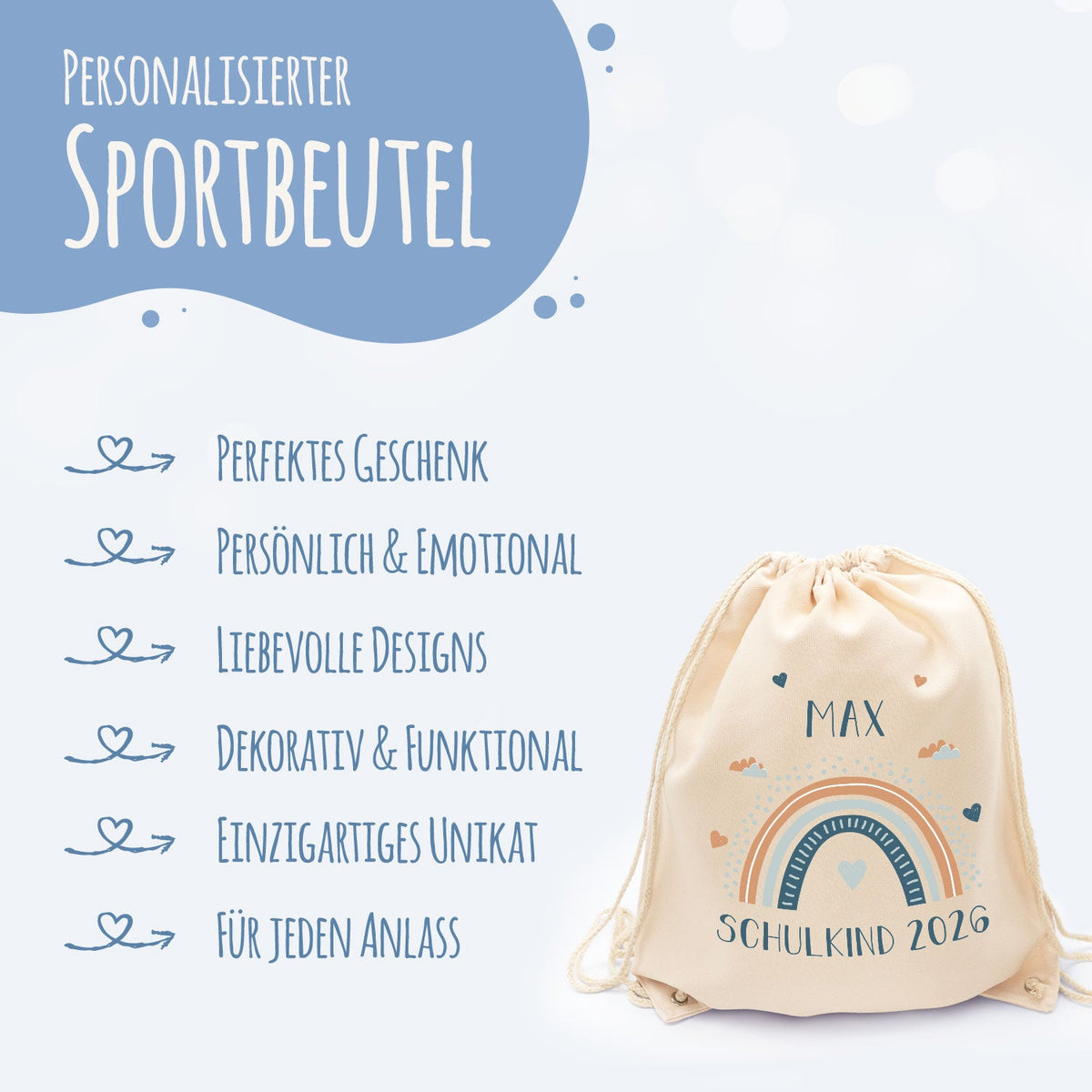 Turnbeutel für Kinder - Regenbogen - zur Einschulung