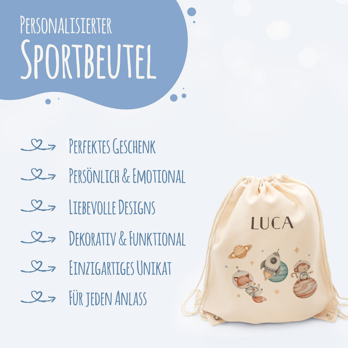 Turnbeutel mit Kindermotiv - Weltraum - für Kinder