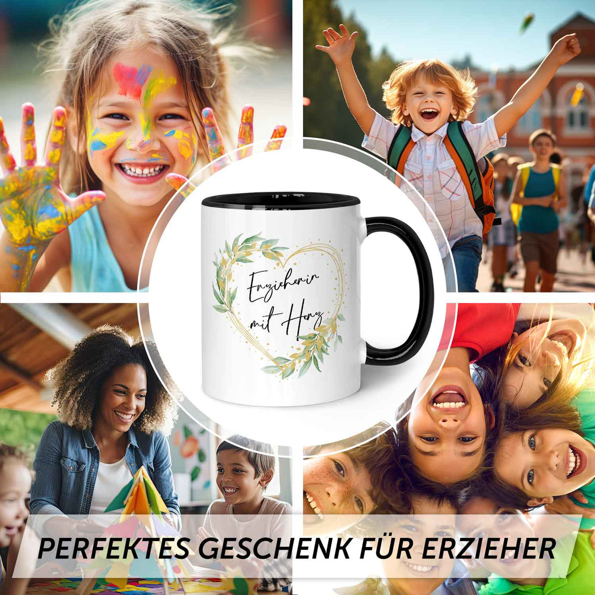 Bedruckte Tasse mit Spruch - Erzieherin mit Herz