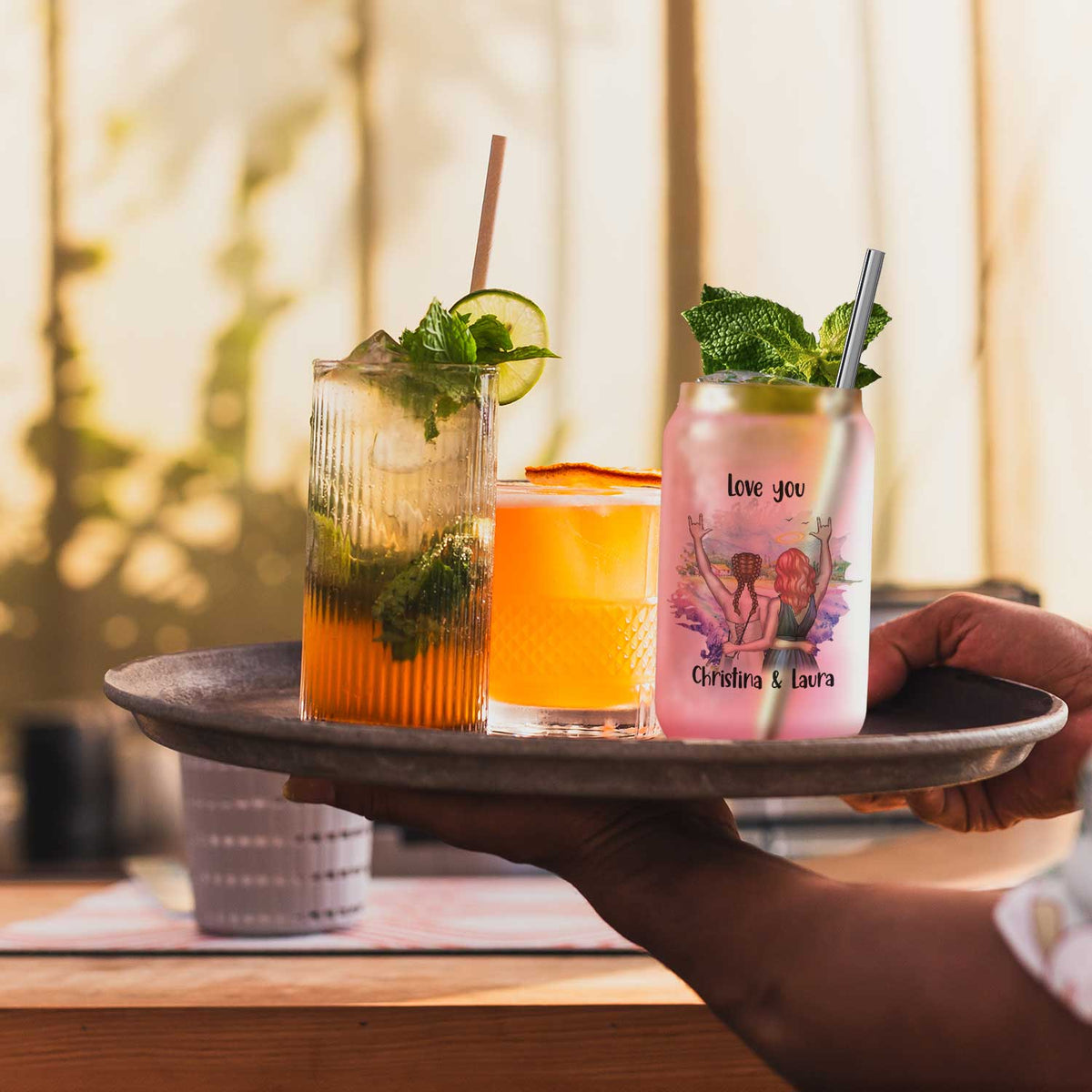 Glasbecher mit Bambusdeckel & Trinkhalm - Konfiguration Freundin
