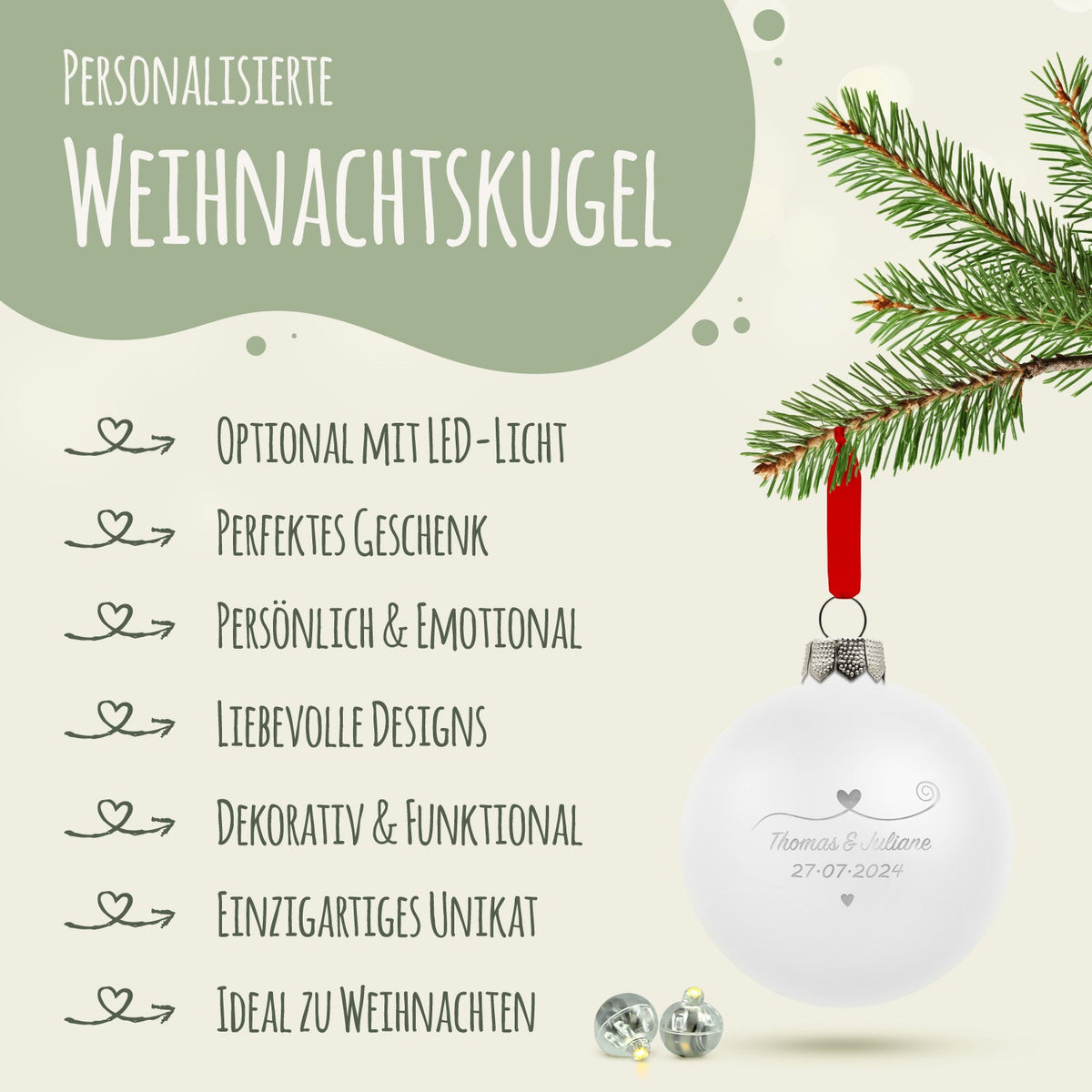 Gravierte Weihnachtskugel - Paar verliebt