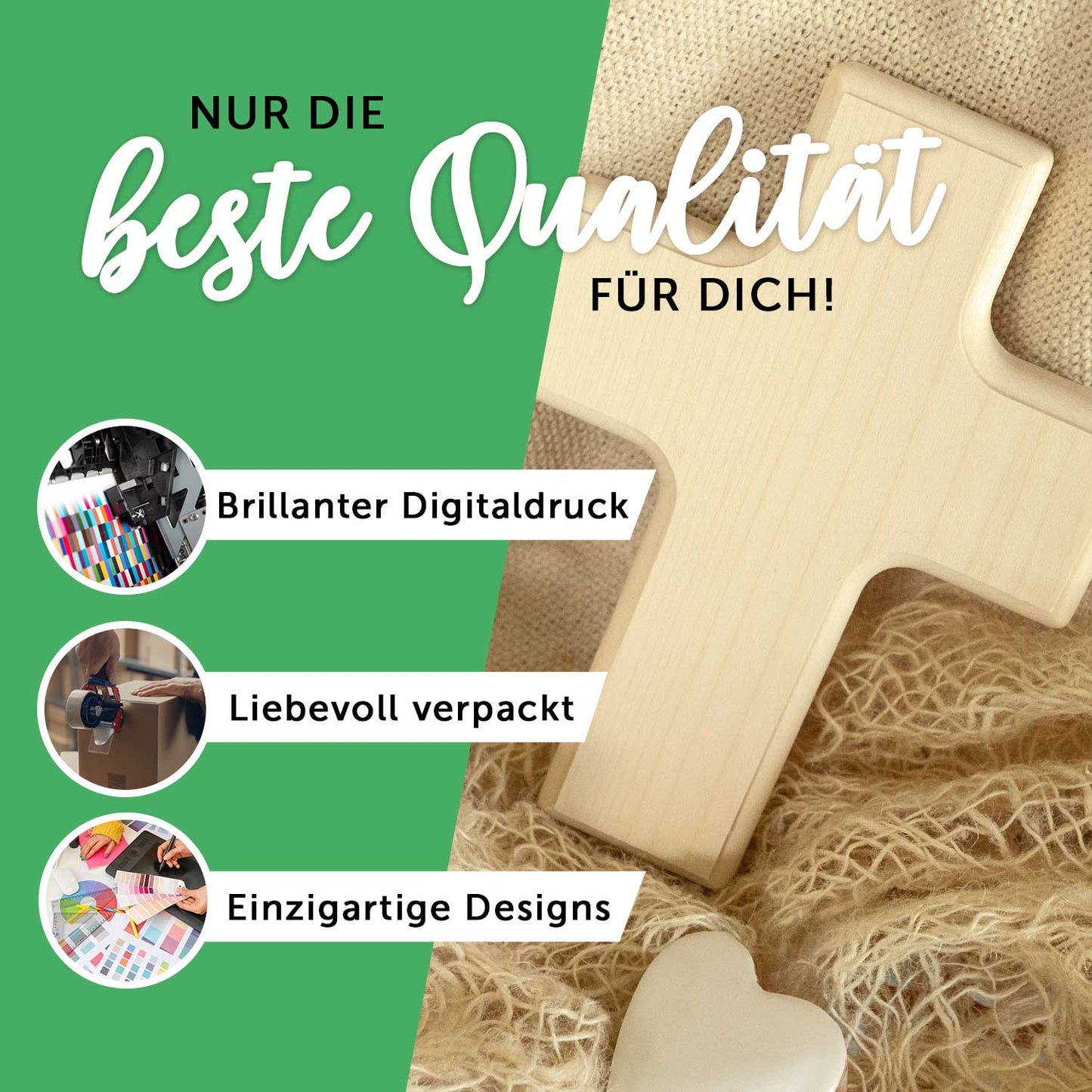 Personalisierbares Holzkreuz zur Taufe Konfirmation oder Kommunion - Mit eigenem Foto - Blumenkranz