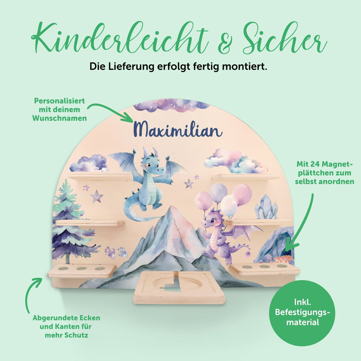 Toniebox Regal für Kinderzimmer - Drache - Personalisiert mit Namen