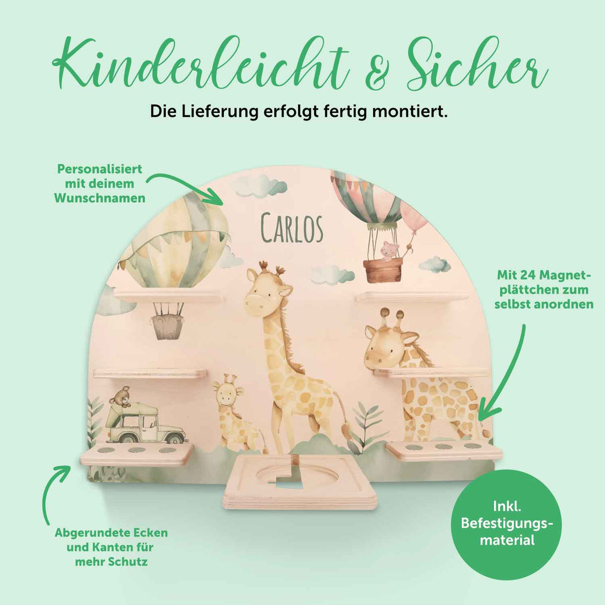 Toniebox Regal für Kinderzimmer - Giraffe - Personalisiert mit Namen