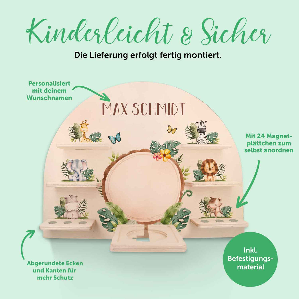 Toniebox Regal für Kinderzimmer - Tiergruppe Safari - Personalisiert mit Namen