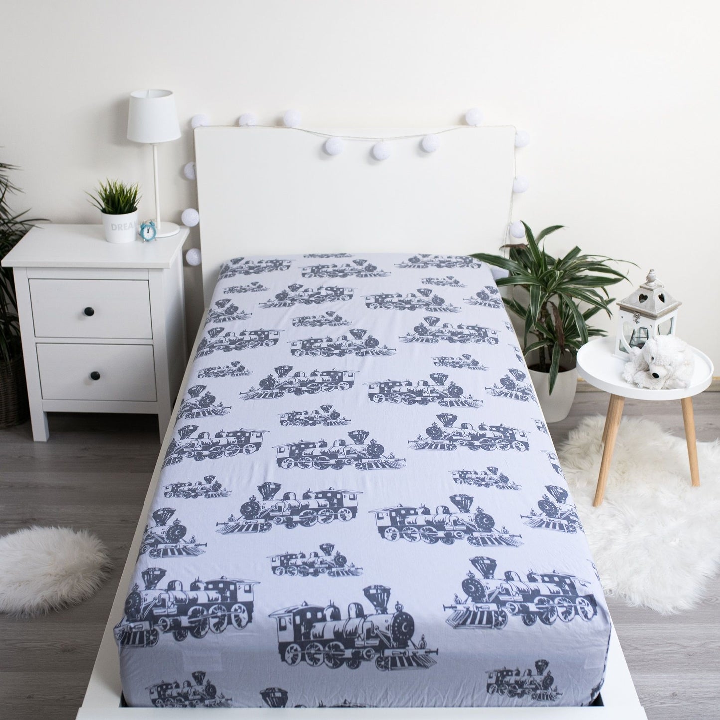 Lokomotive Zug Spannbettlaken - 90x200 cm Bettbezug Einzelbett Matratzenbezug