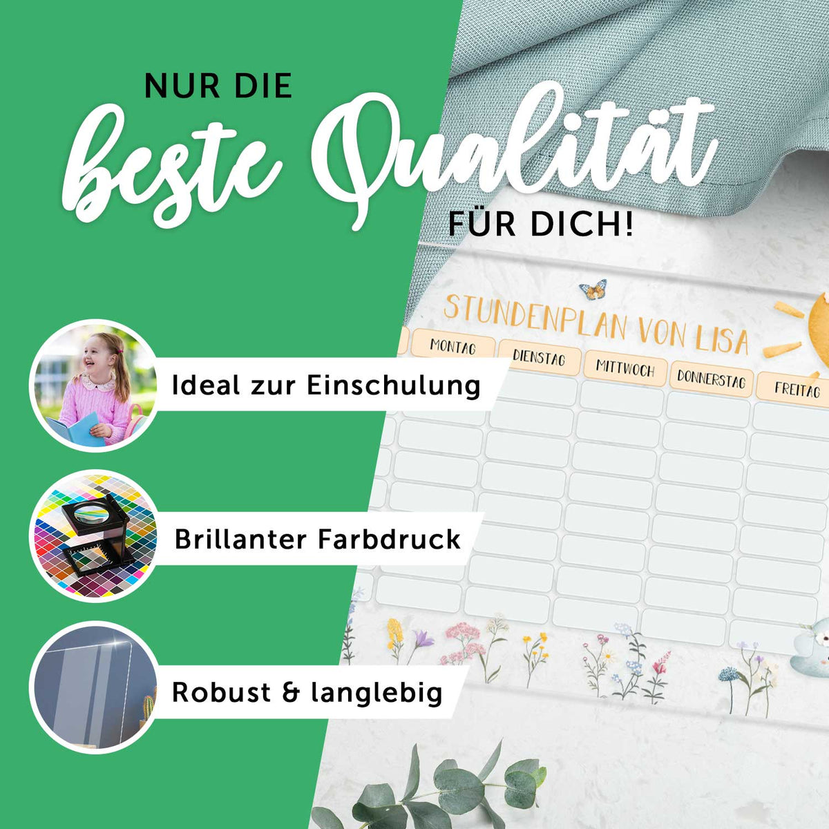 Personalisierter Stundenplan mit Namen in versch. Motiven