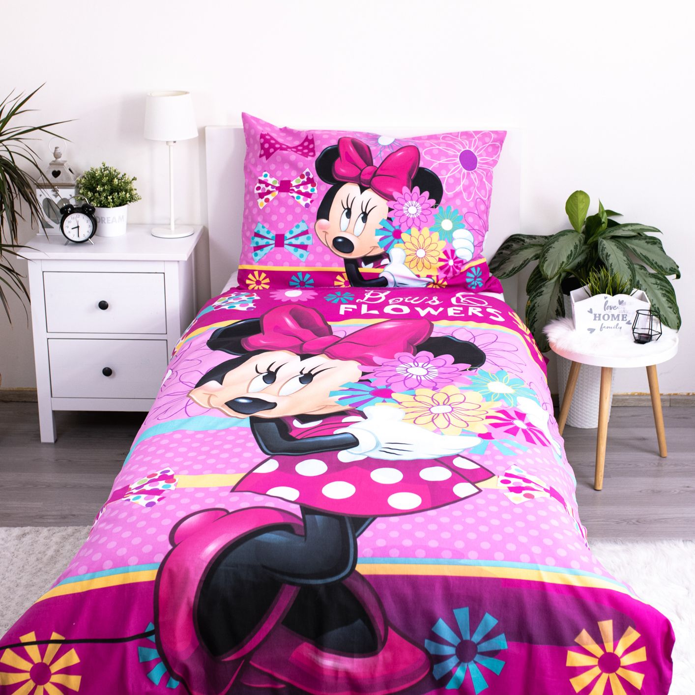 Minnie Maus Blumen Bettwäsche - weiche Baumwolle 140x200 cm Kissen und Decke
