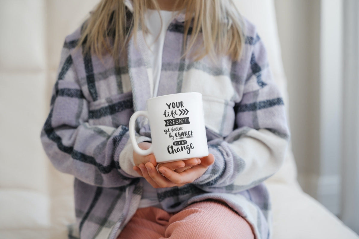 Tasse Motivation "Your Life Doesn't Get Better By Chance But By Change" Arbeit Kaffee Büro Geschenk