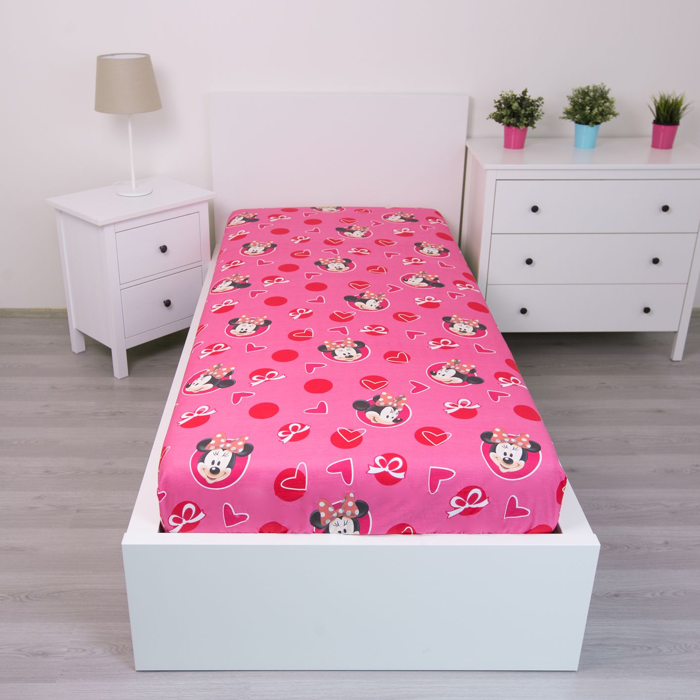 Minnie Maus pinkes Spannbettlaken - 90x200 cm Bettbezug Einzelbett Matratzenbezug