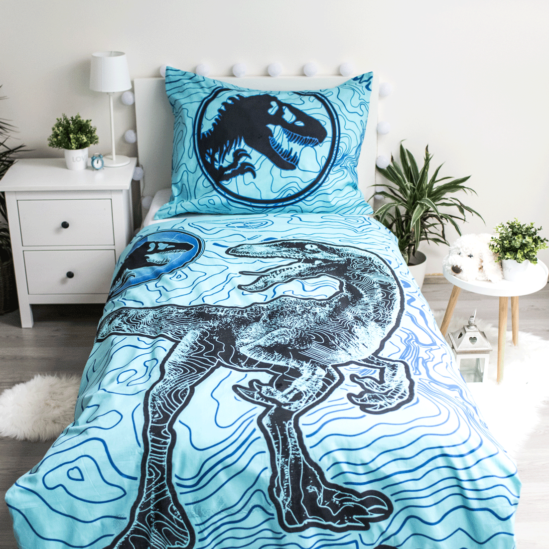 Jurassic World Bettwäsche Lichteffekt - 140x200 cm weiche Baumwolle Kissen und Decke