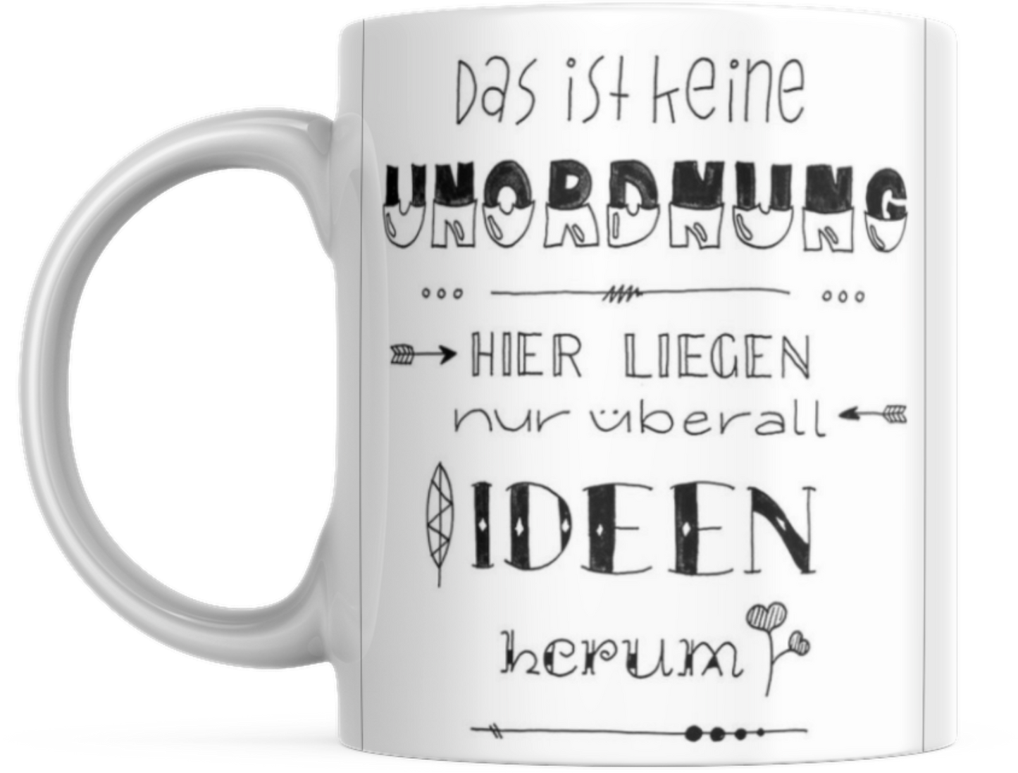 Tasse mit Spruch Positive Perspektiven: "Das ist keine Unordnung, hier liegen nur überall Ideen rum" Kaffee Büro
