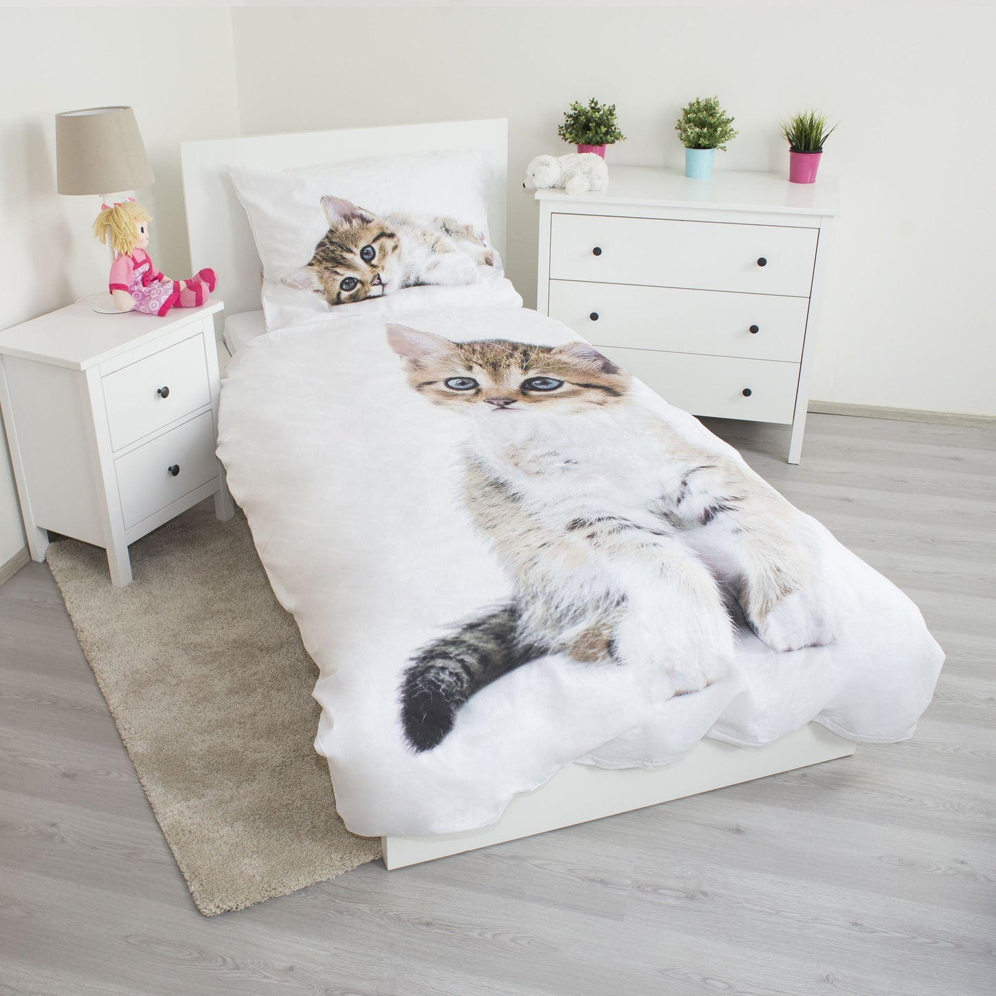 Katze Bettwäsche Kätzchen - 140x200 cm weiche Baumwolle Kissen und Decke
