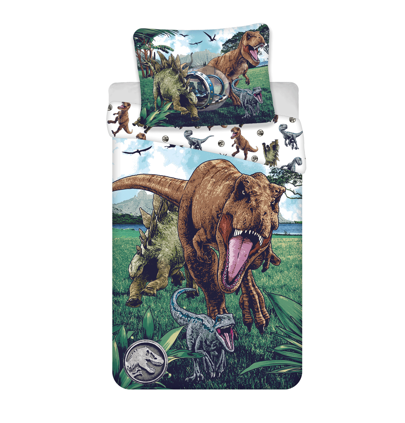 Jurassic World Bettwäsche T-Rex - 140x200 cm weiche Baumwolle Kissen und Decke