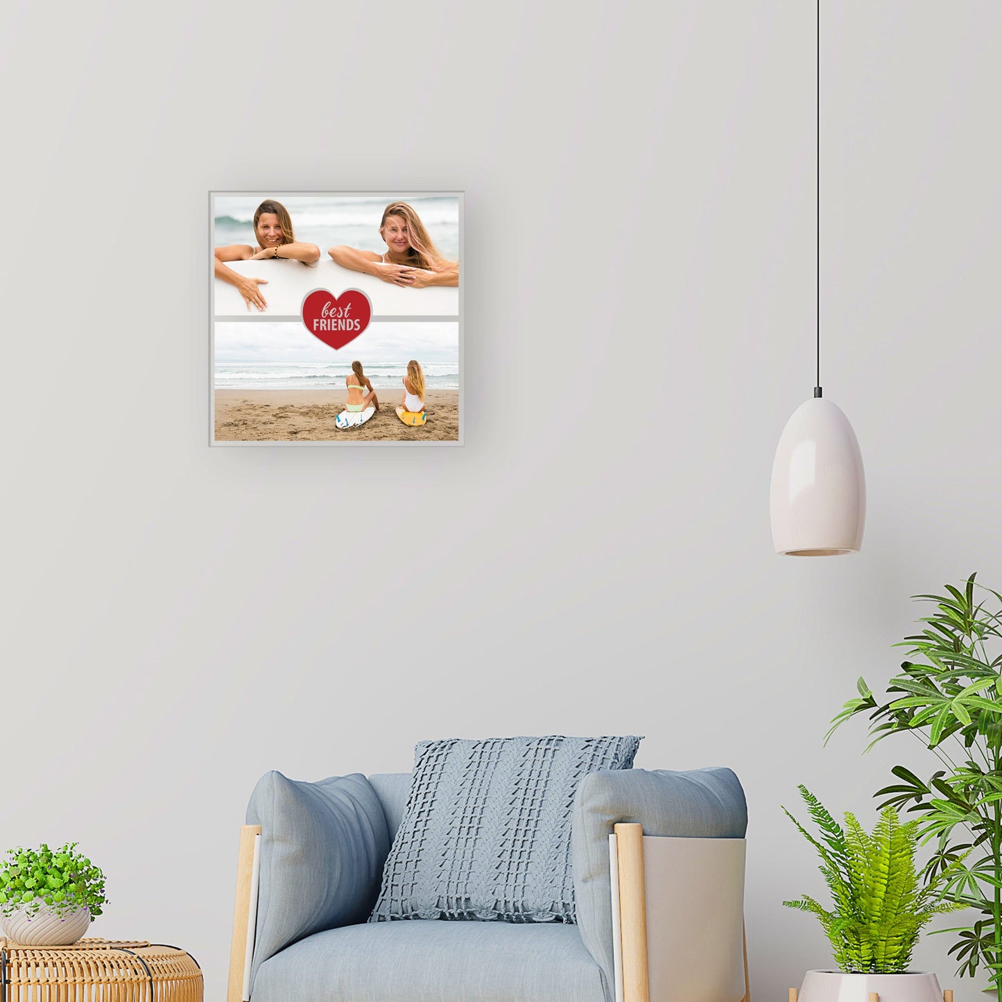 Acrylglas-Foto Geschenk mit zwei Freundschaftsbildern, personalisiert von GRAVURZEILE, stilvolle Wanddekoration für beste Freunde