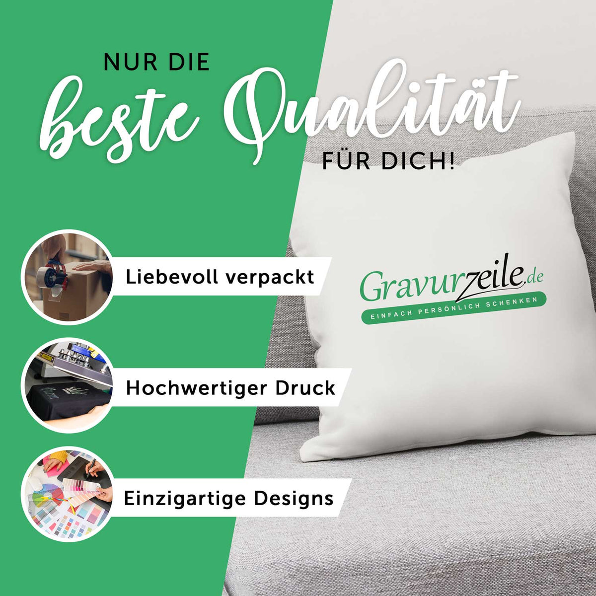 Bedrucktes Kissen mit Konfiguration im Hochzeitsauto Design