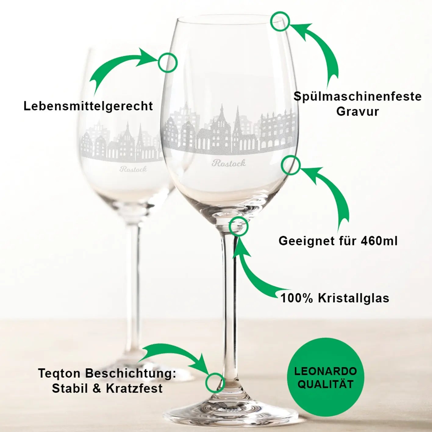 Leonardo Weingläser mit Skyline Rostock Gravur im Set