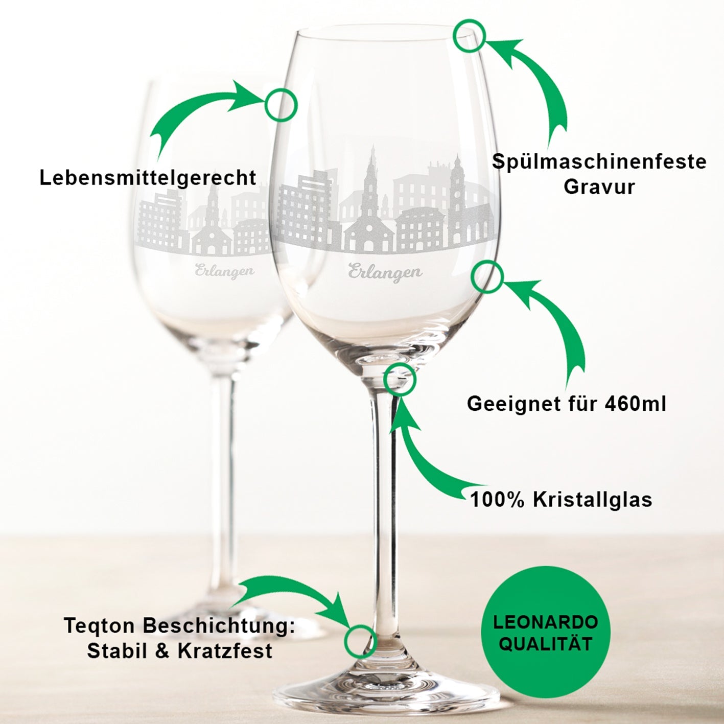 Leonardo Weingläser mit Skyline Erlangen Gravur im Set