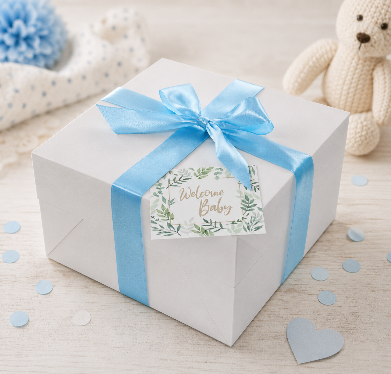 Windeltorte für Jungen in Cakebox – Geschenk zur Geburt