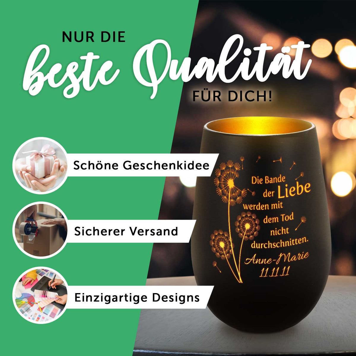Deko Windlicht aus Glas mit Gravur - Skyline Berlin