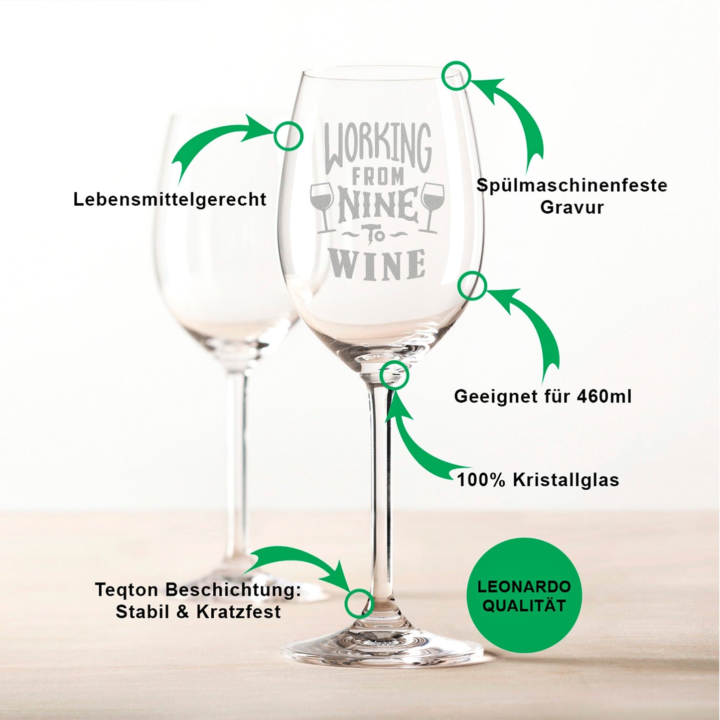 Leonardo Weinglas mit Gravur "Working from Nine to Wine"