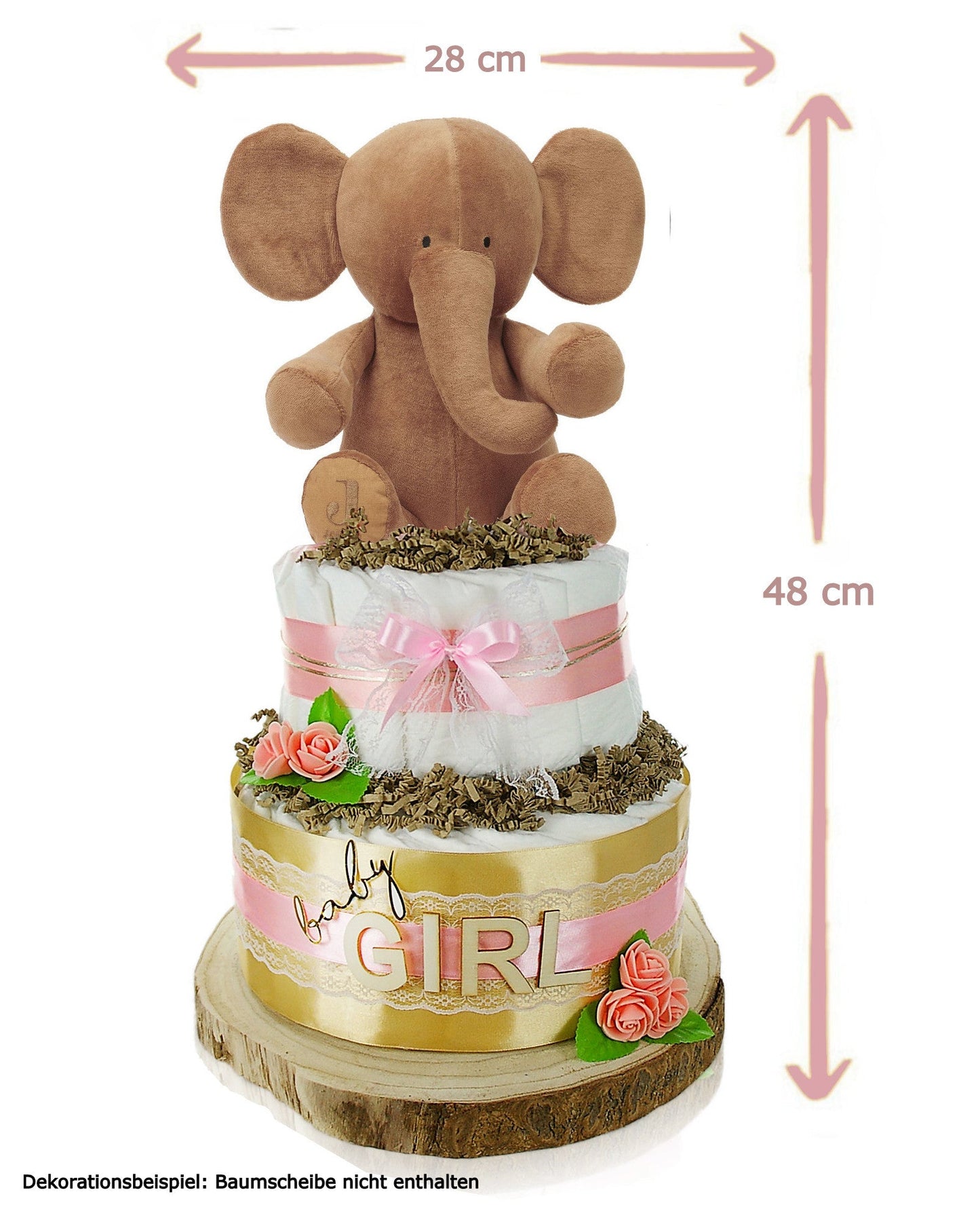 Große Windeltorte LITTLE PEANUT rosa mit Kuschelelefant