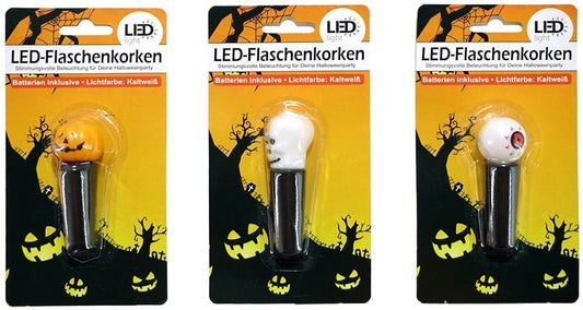 LED-FLASCHENKORKEN, 3-FACH SORTIERT, HALLOWEEN 10X18CM