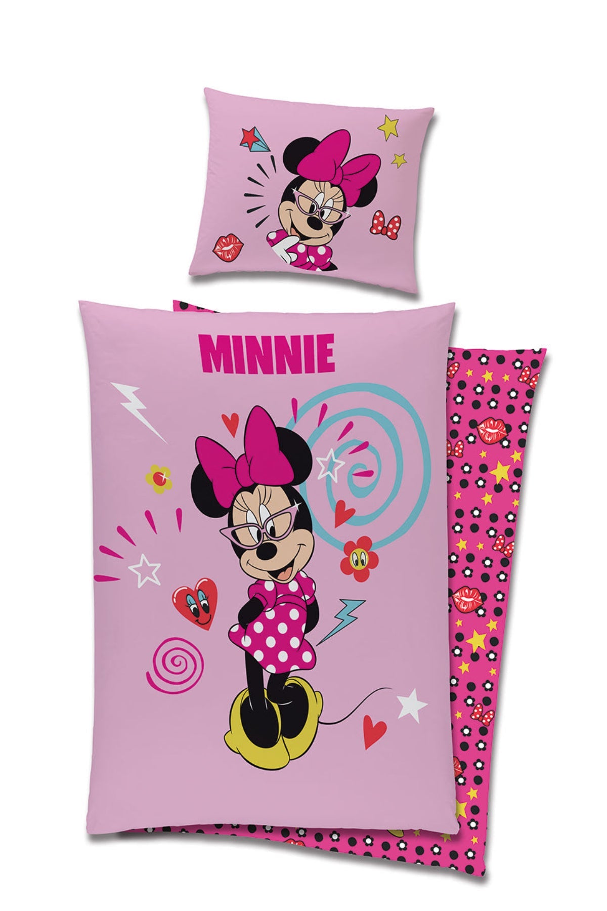 Minnie Maus pinke Bettwäsche - weiche Baumwolle 140x200 cm Kissen und Decke