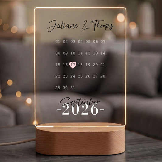 Beleuchtetes Acrylglas - Kalender - Personalisiertes Geschenk mit Namen & Datum