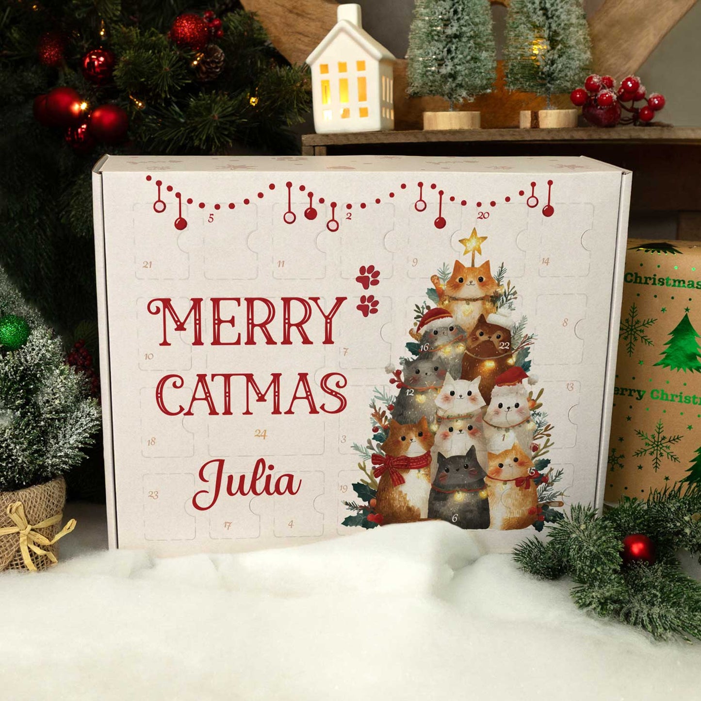 Personalisierter DIY Adventskalender mit Catmas Design zum selbst Befüllen