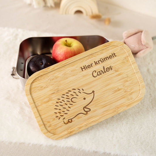Brotdose mit graviertem Deckel für Kinder im "Igel" Design