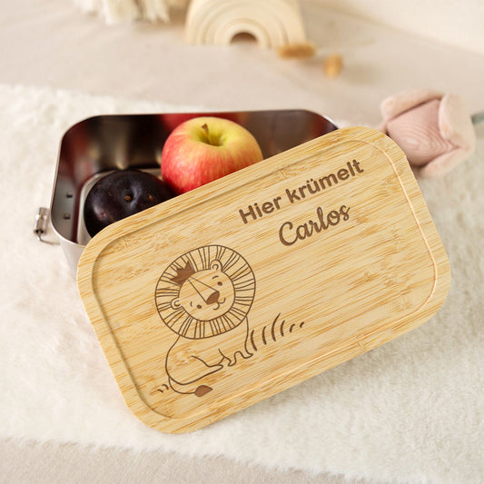 Brotdose mit graviertem Deckel für Kinder im "Löwe" Design