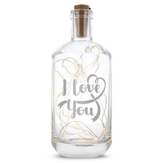 Flaschenlicht mit LED-Lichterkette und Gravur "I love you"