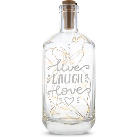 Flaschenlicht mit LED-Lichterkette und Gravur "Live Laugh Love"