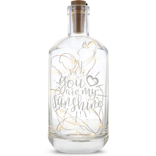 Flaschenlicht mit LED-Lichterkette und Gravur "You are my sunshine"