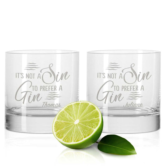 2er Set Montana GIN-Gläser "It´s Not a Sin to Prefer A Gin" mit Wunschnamen
