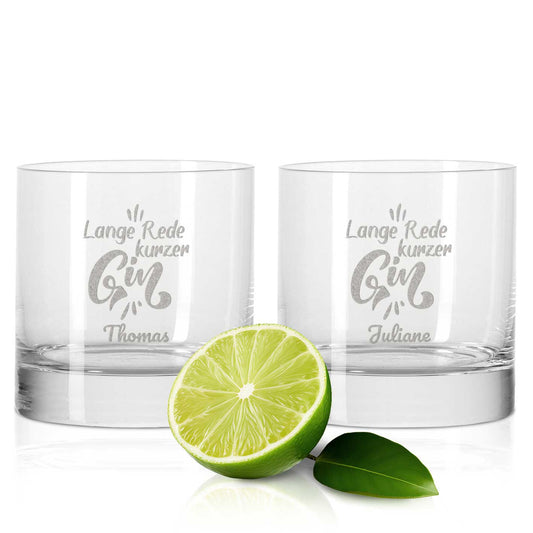 2er Set Montana GIN-Gläser "Lange Rede kurzer Gin" mit Wunschnamen