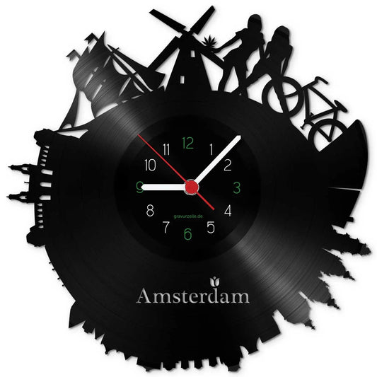 Wanduhr aus Vinyl Skyline Amsterdam 2017