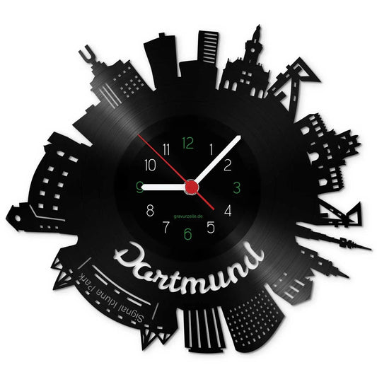 Wanduhr aus Vinyl Skyline Dortmund 2017