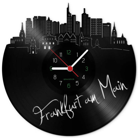 Wanduhr aus Vinyl Skyline Frankfurt