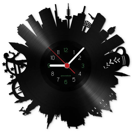 Wanduhr aus Vinyl Skyline Frankfurt 2017