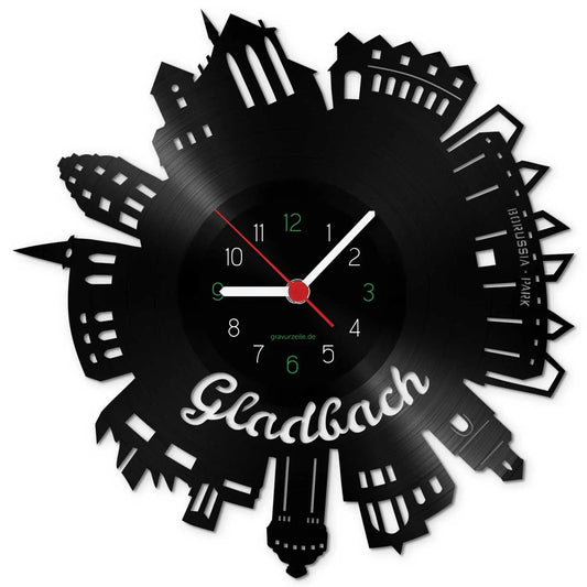 Wanduhr aus Vinyl Skyline Gladbach 2017