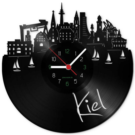 Wanduhr aus Vinyl Skyline Kiel