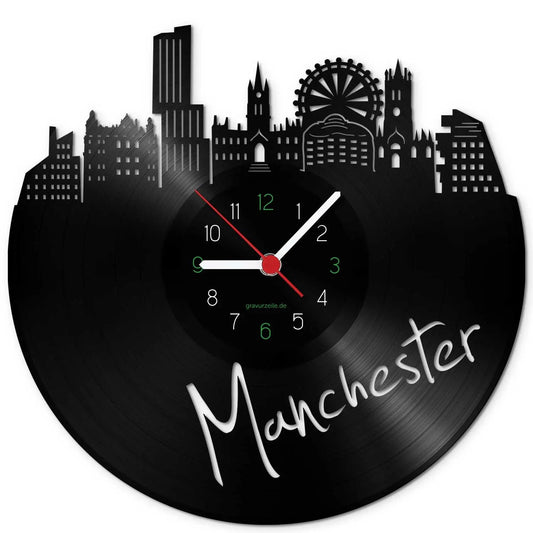Wanduhr aus Vinyl Skyline Manchester