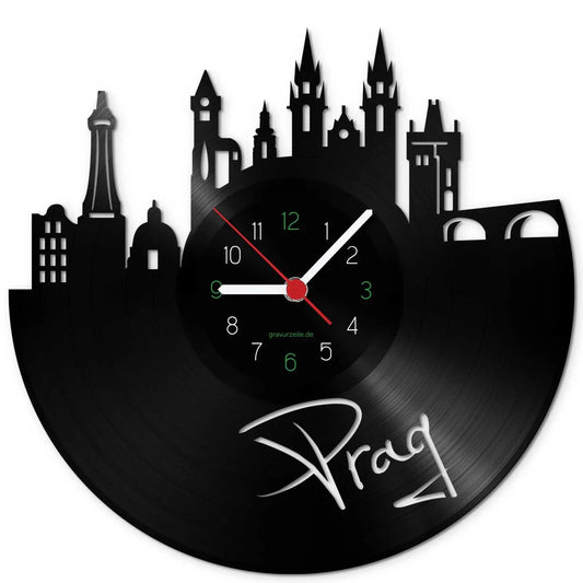 Wanduhr aus Vinyl Skyline Prag