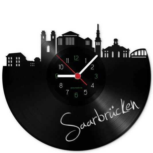 Wanduhr aus Vinyl Skyline Saarbrücken