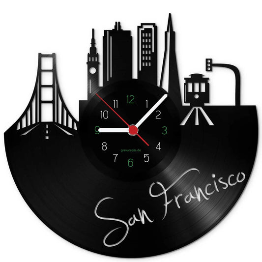 Wanduhr aus Vinyl Skyline San Francisco