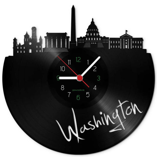 Wanduhr aus Vinyl Skyline Washington