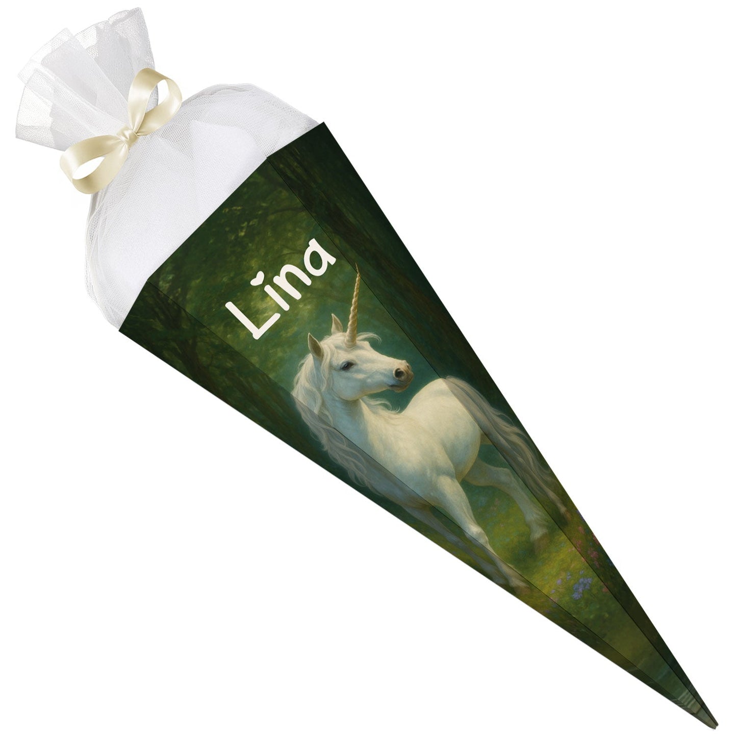 Bedruckte Schultüte mit Namen - Einhorn Wald