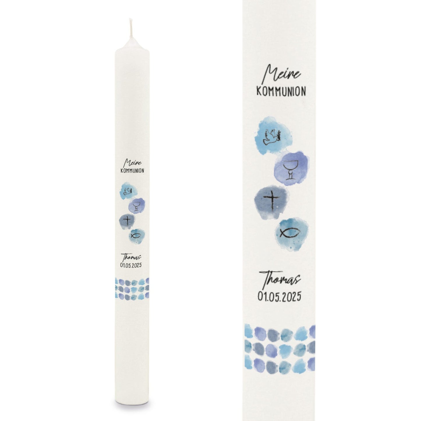 Stabkerze "Watercolor"- Kommunion Kerze mit Namen & Datum